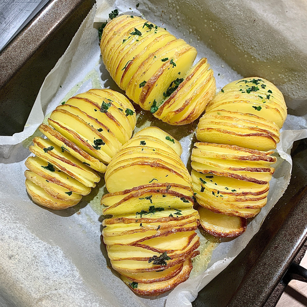 Garlic and Rosemary Hasselback Potatoes