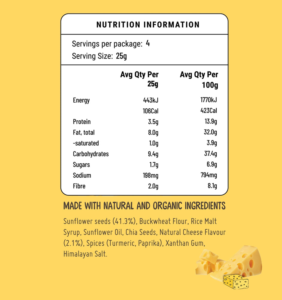 Cheesy Cheese Nibbles 100g Nutrition Label