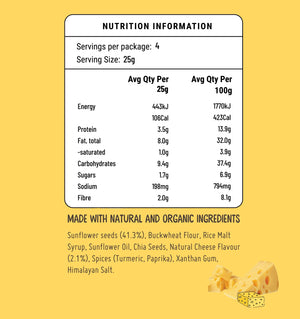 Cheesy Cheese Nibbles 100g Nutrition Label
