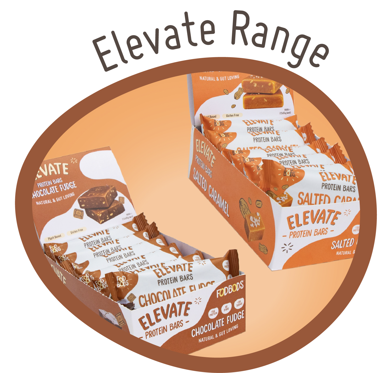Elevate Range protein bar packaging on a white background