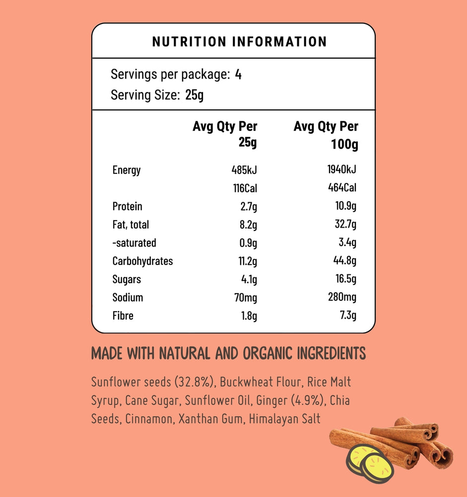 Ginger & Spice Nibbles Nutritional Panel