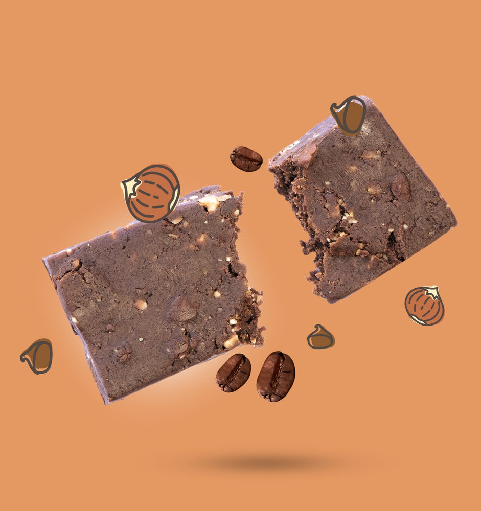 Hazelnut Mocha Protein Bars unwrapped with mocha and hazelnut chunks