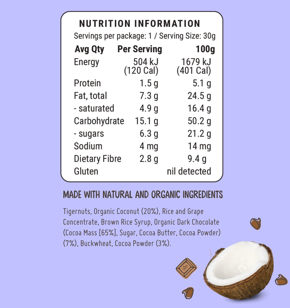 Lamington Prebiotic Buddies Bars nutritional panel