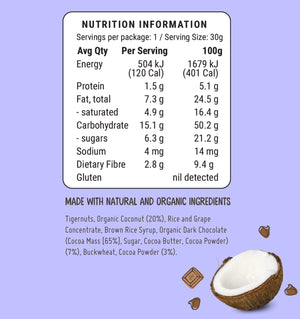 Lamington Prebiotic Buddies Bars nutritional panel
