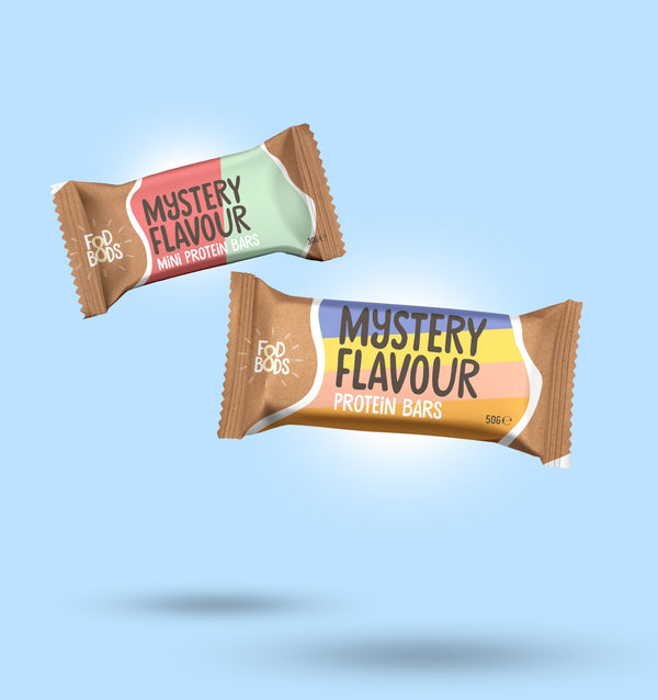 Mystery Flavour Bars - 2 floating on blue background