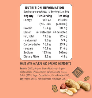 Peanut Choc Protein Bars nutiritional panel