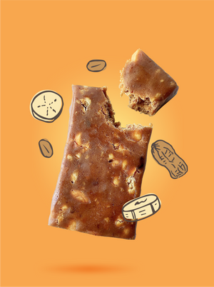 Fodbods Banana and Peanut Butter low FODMAP snack bar. Natural, vegan, gluten-free, high protein.