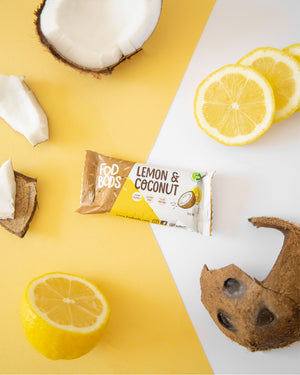
            
                Load image into Gallery viewer, Fodbods Lemon and Coconut low FODMAP snack bar. Natural, vegan, gluten-free, high protein.
            
        
